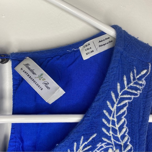 Meadow Rue Anthropologie Wadden Blue Boho Embroidered Sleeveless Tunic Dress 4 - Picture 7 of 8